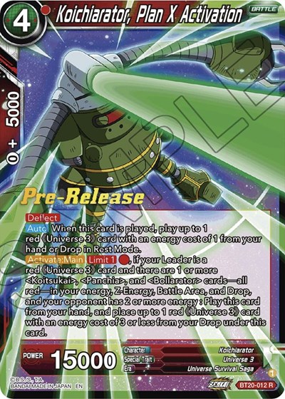 Koichiarator, Plan X Activation