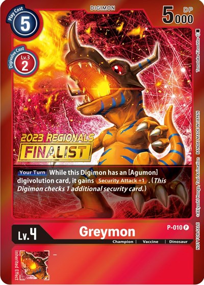 Greymon - P-010 (2023 Regionals Finalist) Digimon Promotion Cards Promo Digimon card — value and price