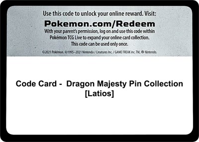 Code Card - Dragon Majesty Pin Collection [Latios]