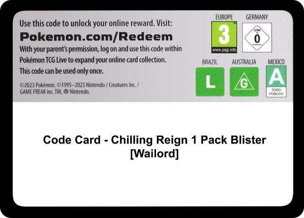 Code Card - Chilling Reign 1 Pack Blister [Wailord]