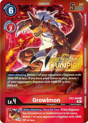 Growlmon (2023 Regionals Champion) - Digital Hazard - Digimon Card