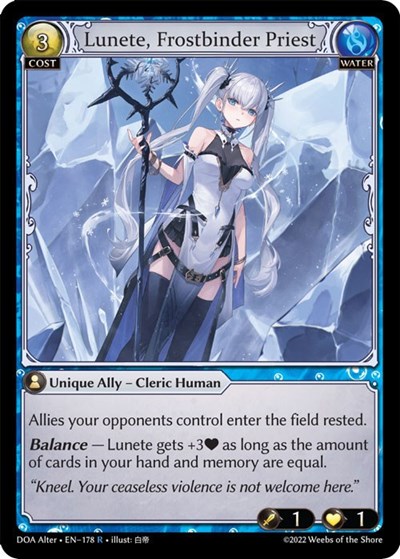 Lunete, Frostbinder Priest — Foil Dawn of Ashes Alter Edition Rare Grand Archive card — value and price