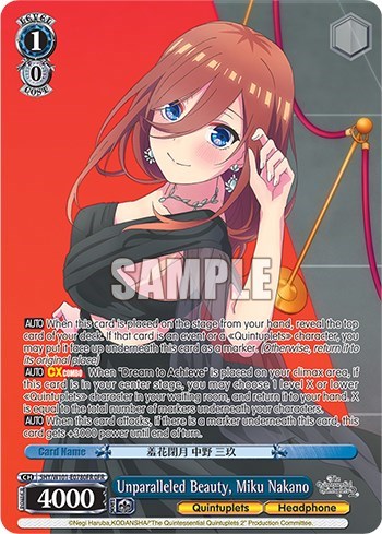 Unparalleled Beauty, Miku Nakano (OFR) The Quintessential Quintuplets Movie Over-Frame Rare Weiss Schwarz card — value and price