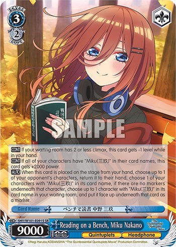 Reading on a Bench, Miku Nakano (SR) The Quintessential Quintuplets Movie Super Rare Weiss Schwarz card — value and price