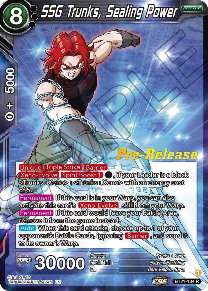 SSG Trunks, Sealing Power #BT21-134 — Wild Resurgence Pre-Release Cards