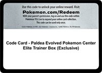 Code Card - Paldea Evolved Pokemon Center Elite Trainer Box (Exclusive) from SV02: Paldea Evolved Pokemon card image