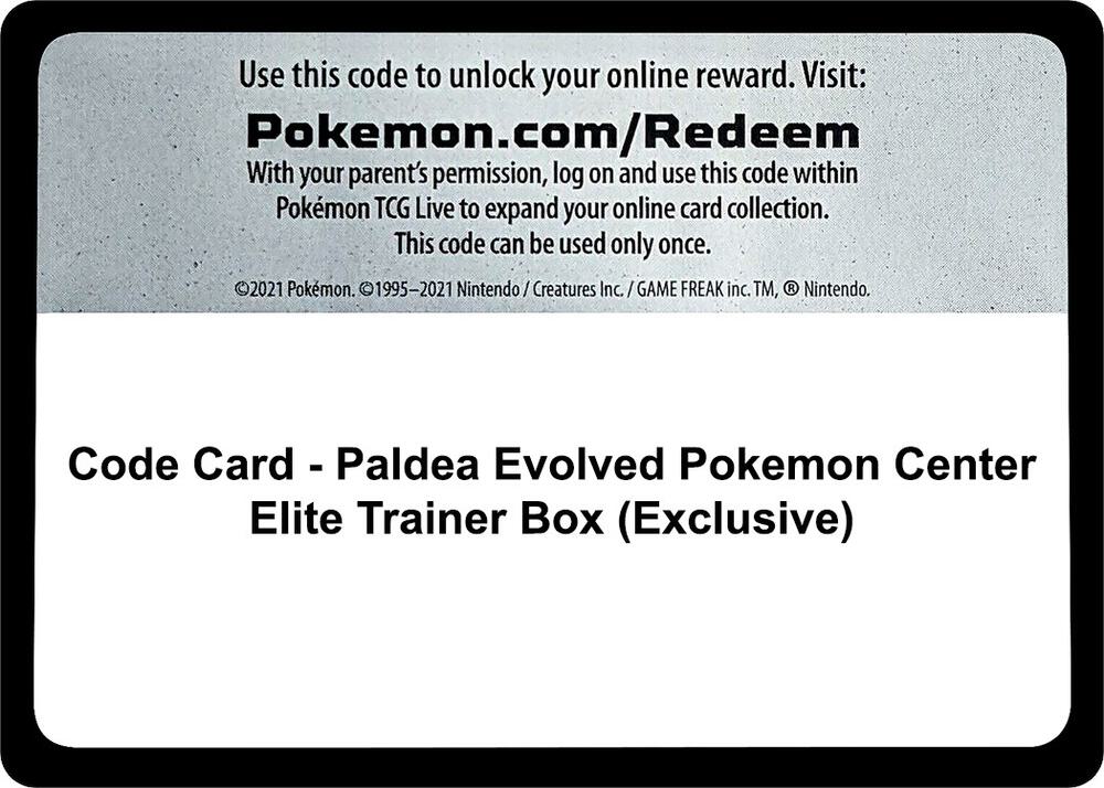 Code Card - Paldea Evolved Pokemon Center Elite Trainer Box (exclusive)