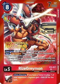 RizeGreymon (2023 Regionals Participant) - Great Legend - Digimon card