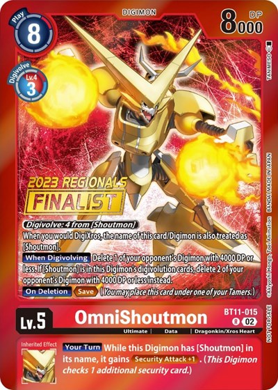 OmniShoutmon (2023 Regionals Finalist) Dimensional Phase Promo Digimon card — value and price