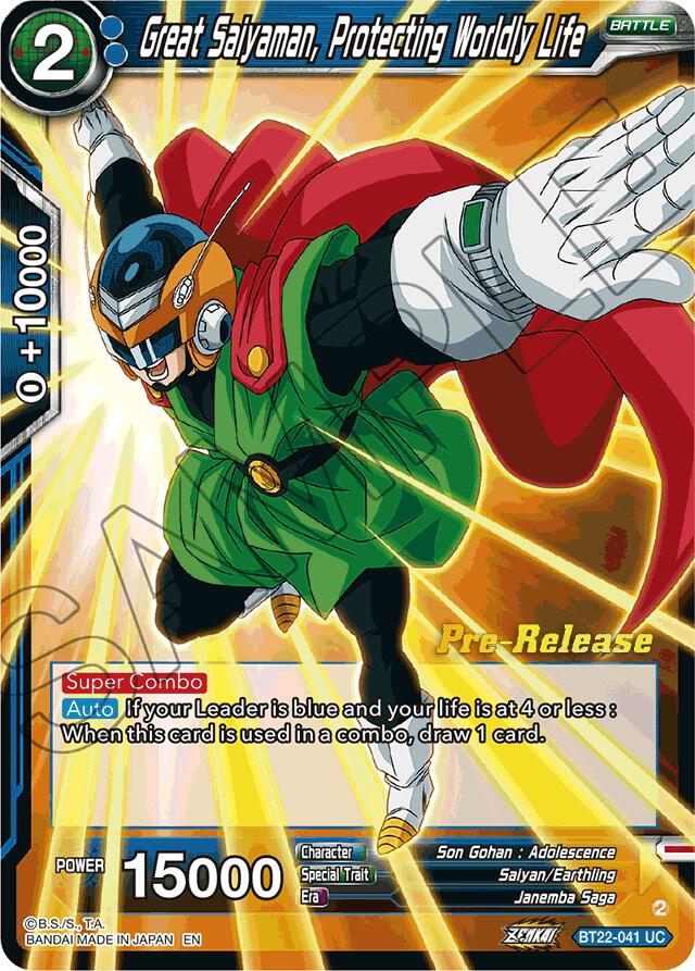 Great Saiyaman, Protecting Worldly Life #BT22-041 — Critical Blow Pre-Release Cards
