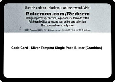 Code Card - Silver Tempest Single Pack Blister [Cranidos]