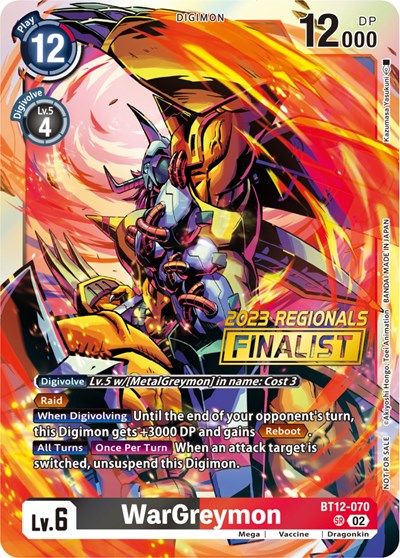 WarGreymon (2023 Regionals Finalist) Across Time Promo Digimon card — value and price