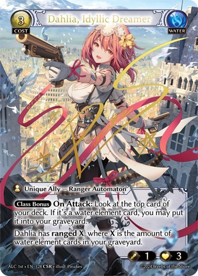 Dahlia, Idyllic Dreamer (CSR) (ALC1E) Alchemical Revolution Collector Super Rare Grand Archive card — value and price