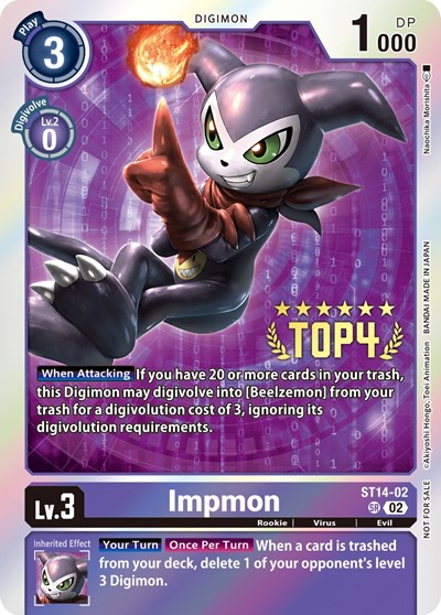 Impmon (Digimon 3-On-3 Top 4) Starter Deck 14: Beelzemon Advanced Deck Set Super Rare Digimon card — value and price