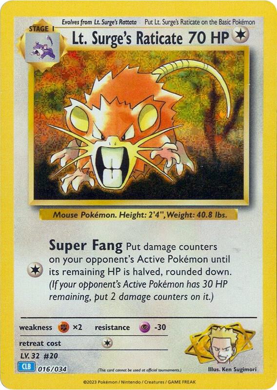 Lt. Surge's Raticate 016/034 from Trading Card Game Classic