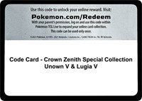 Code Card - Crown Zenith Special Collection [Unown V & Lugia V] from Crown Zenith Pokemon card image