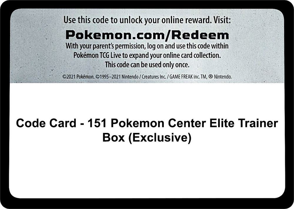 Code Card - 151 Pokemon Center Elite Trainer Box (exclusive)