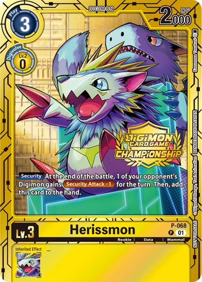 Herissmon - P-068 (Championship 2023 Gold Card Set) Digimon Promotion Cards Promo Digimon card — value and price