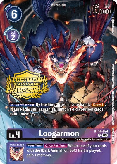 Loogarmon (Championship 2023 Tamers Pack) Blast Ace Promo Digimon card — value and price