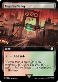 Mossfire Valley (Extended Art) (Surge Foil) - Universes Beyond: Fallout - Magic: The Gathering card