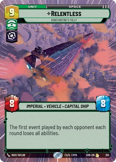 Relentless - Konstantine's Folly (Hyperspace) — Foil Spark of Rebellion Rare Star Wars Unlimited card — value and price