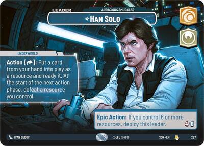 Han Solo - Audacious Smuggler (Showcase) Spark of Rebellion Rare Star Wars Unlimited card — value and price