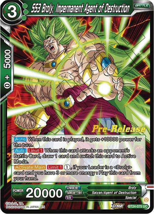 SS3 Broly, Impermanent Agent of Destruction #BT24-075 — Beyond Generations Pre-Release Cards