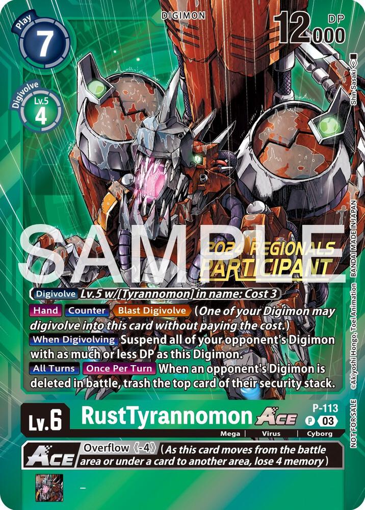 RustTyrannomon ACE P 113 2024 Regionals Participant digimon card