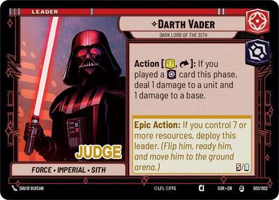 Darth Vader - Dark Lord of the Sith Judge Promos Special Star Wars Unlimited card — value and price