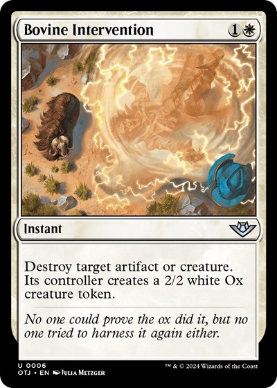 Bovine Intervention from OTJ #6, Magic: The Gathering card