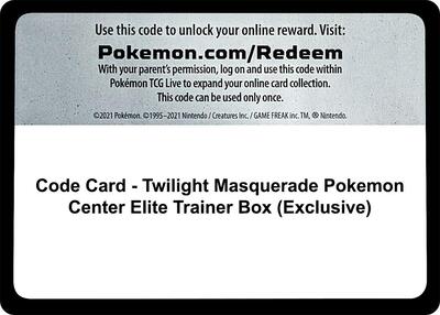 Code Card - Twilight Masquerade Pokemon Center Elite Trainer Box (Exclusive)