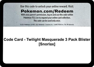 Code Card - Twilight Masquerade 3 Pack Blister [Snorlax]