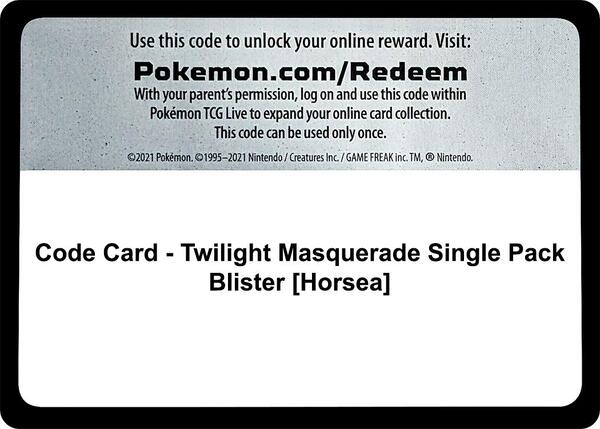 Code Card - Twilight Masquerade Single Pack Blister [Horsea]