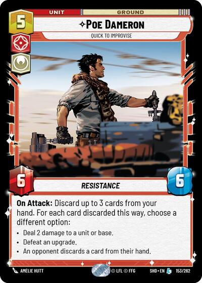 Poe Dameron - Quick to Improvise — Foil Shadows of the Galaxy Legendary Star Wars Unlimited card — value and price