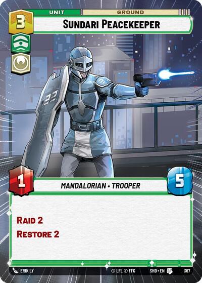 Sundari Peacekeeper (Hyperspace) — Foil Shadows of the Galaxy Uncommon Star Wars Unlimited card — value and price