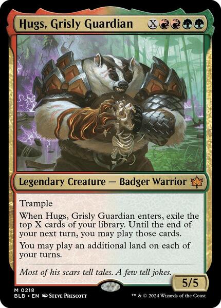 mtg hug cards Magic the Gathering Bloomburrow Mythic Rare Hugs, Grisly Guardian #218