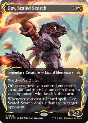 Gev, Scaled Scorch (Borderless) (Raised Foil) - Bloomburrow