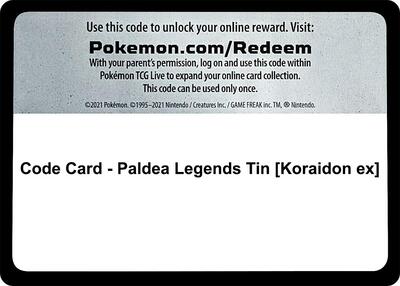Code Card - Paldea Legends Tin [Koraidon ex]