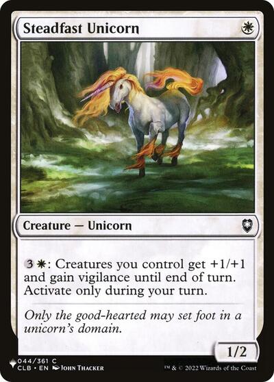 Steadfast Unicorn (The List) from PLST #CLB-44, Magic: The Gathering card