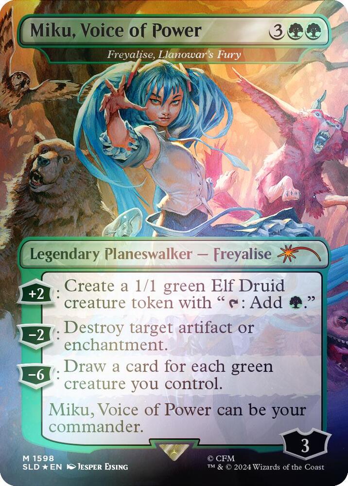 Miku, Voice of Power - Freyalise, Llanowar's Fury (Rainbow Foil
