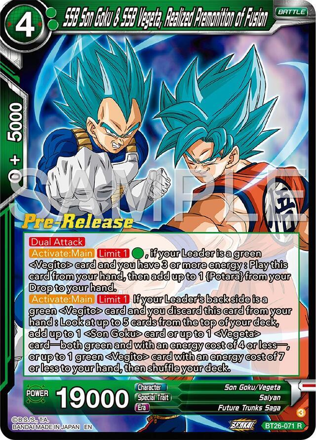 SSB Son Goku & SSB Vegeta, Realized Premonition of Fusion #BT26-071 — Ultimate Advent Pre-Release Cards