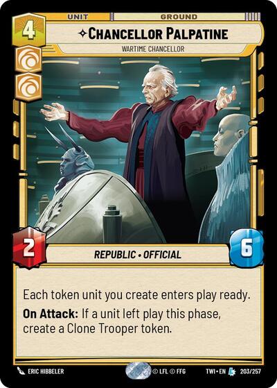 Chancellor Palpatine - Wartime Chancellor — Foil Twilight of the Republic Legendary Star Wars Unlimited card — value and price