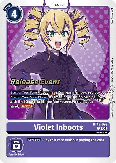 Violet Inboots - BT18-093 Release Special Booster 2.0 Celebration Event Cards Uncommon Digimon card — value and price
