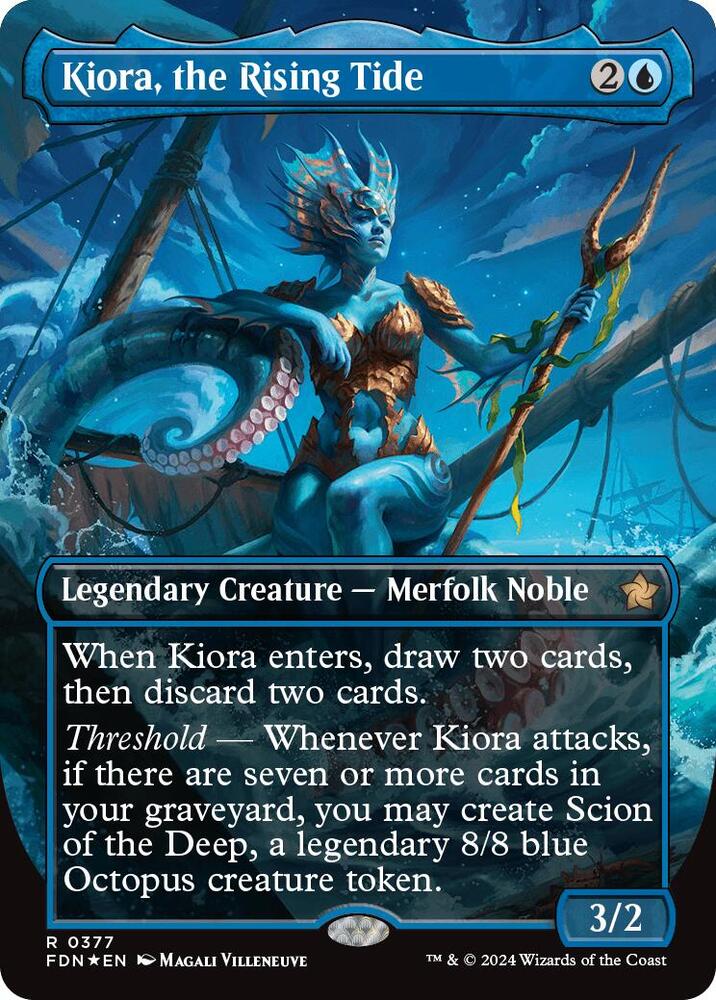 MTG 上げ潮、キオーラ マナfoil　及びデッキパーツ Kiora, the Rising Tide (Borderless) (Mana Foil) - Foundations