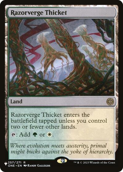 Razorverge Thicket (The List) from PLST #ONE-257, Magic: The Gathering card