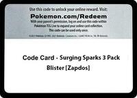 Code Card - Surging Sparks 3 Pack Blister [Zapdos] from SV08: Surging Sparks Pokemon card image