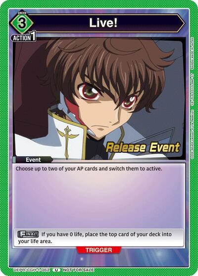 Live! UE04BT: CODE GEASS: Lelouch of the Rebellion Release Event Cards Uncommon Union Arena card — value and price