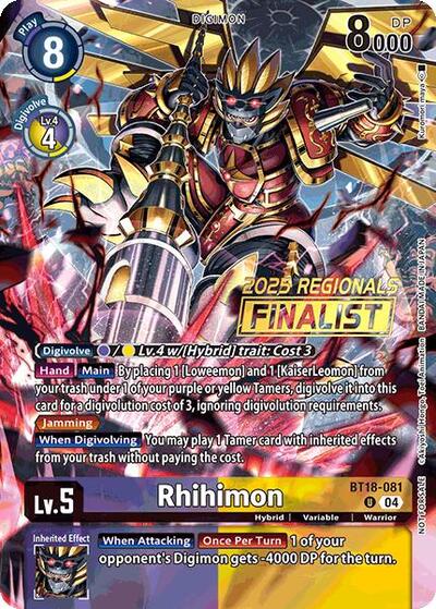 Rhihimon (2025 Regionals Finalist) Release Special Booster 2.0 Uncommon Digimon card — value and price