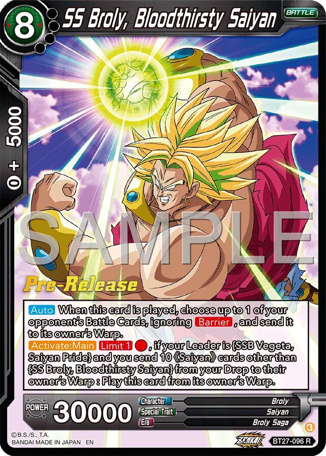 SS Broly, Bloodthirsty Saiyan #BT27-096 — History of Z Pre-Release Cards
