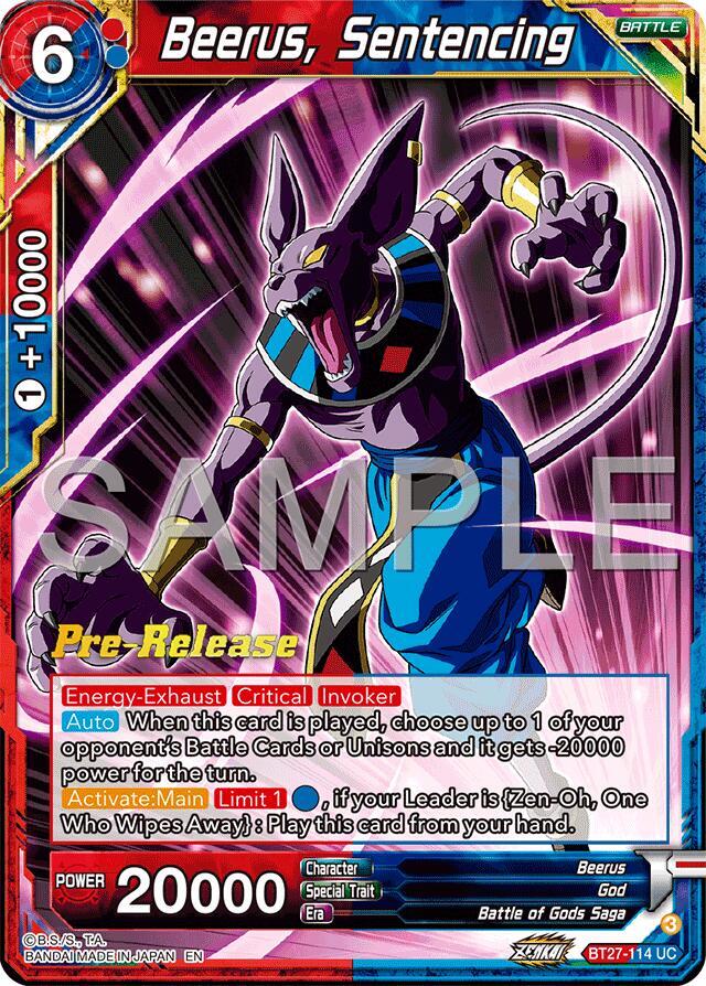 Beerus, Sentencing #BT27-114 — History of Z Pre-Release Cards